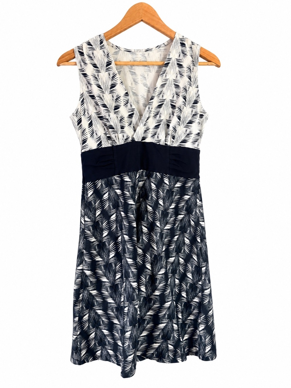 Patagonia Margot Dress Medium Black White Leaf Print Empire Waist Organic Cotton